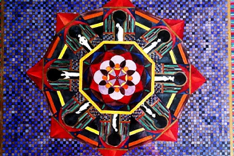 A watercolor of a mandala by Jeanne F. Coryell, once exhibited in a show sponsored by the Plastic Club.