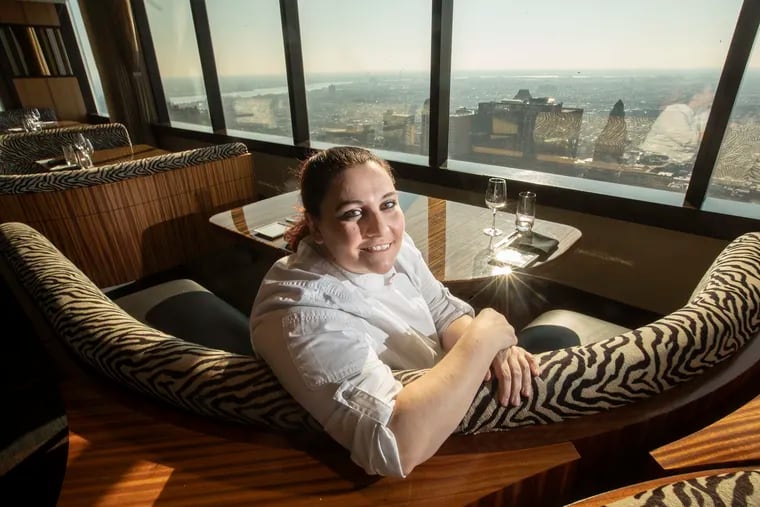 Chef Georgeann Leaming, with the view from the 37th floor of Liberty Place at R2L Restaurant, on November 25, 2019.