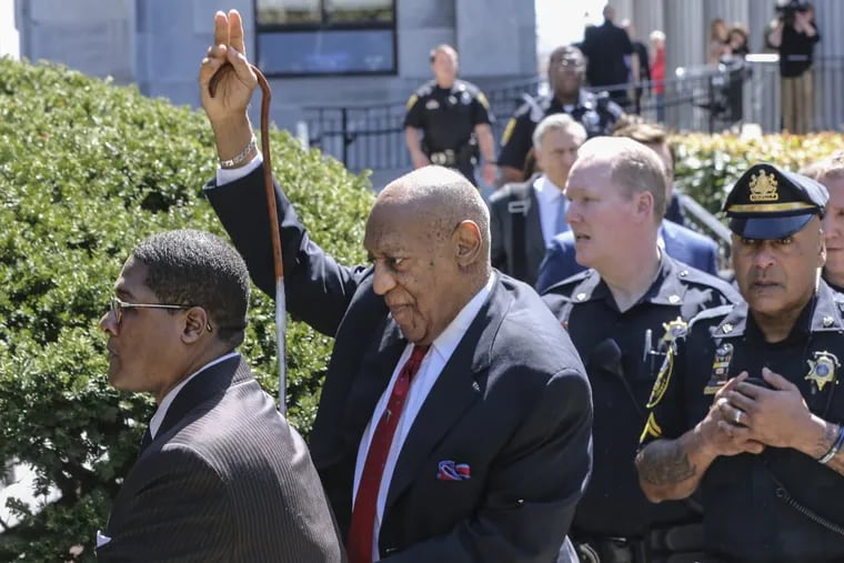Bill Cosby leaves the Montgomery County Courthouse after being found guilty on all three counts of aggravated indecent assault in Norristown on Thursday.