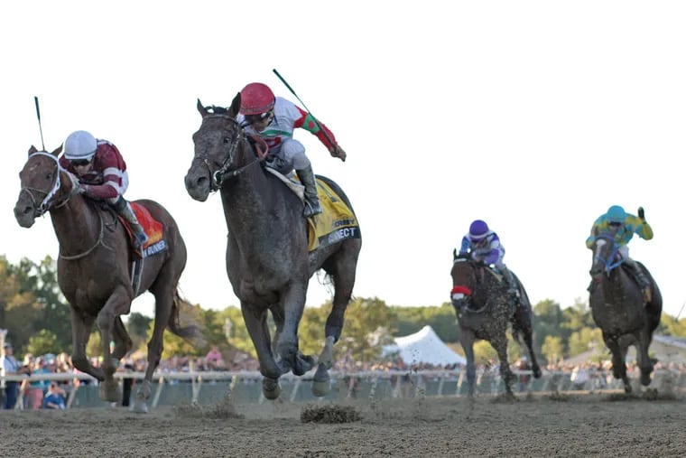 Connect #4 with Javier Castellano riding won the $1,250,000 Pennsylvania Derby at Parx Racing in Bensalem, Pennsylvania on Saturday September 24, 2016. Second was #7 Gun Runner with Florent Geroux riding. EQUI-PHOTO