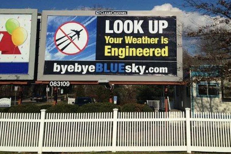 Bye Bye Blue Sky says “chem-trails” left by jets are being used to control the weather and food, poisoning people. Researchers have rebutted this as a conspiracy theory with too many moving parts.