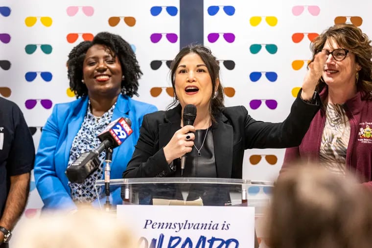 Biden for President Pennsylvania campaign manager Nikki Lu speaks at the grand opening of the Pennsylvania Democratic Coordinated Campaign’s Eastern Pennsylvania headquarters in Philadelphia on Saturday.
