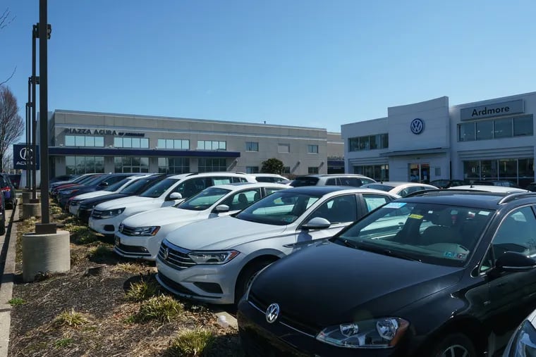 Acura and Volkswagen dealerships that make up part of proposed development site in Ardmore.