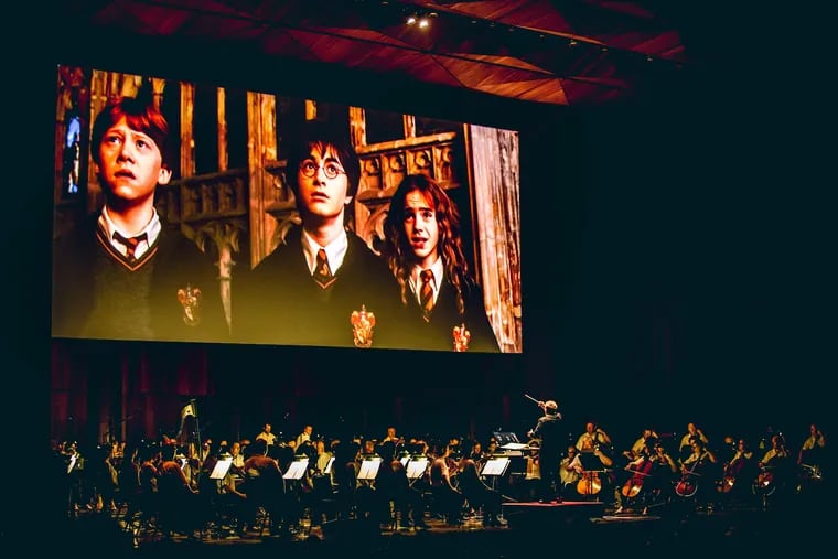 The Philadelphia Orchestra playing live to "Harry Potter and the Chamber of Secrets" at the Mann Center in 2017.