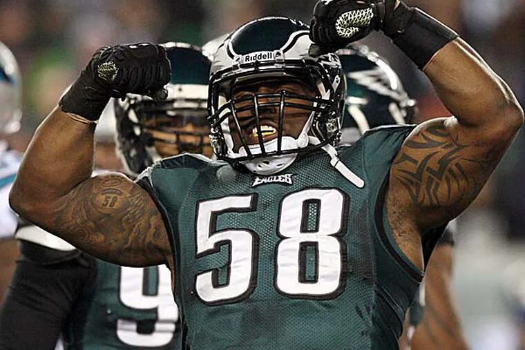 Defensive tackle Mike Patterson and defensive end Trent Cole (pictured) are the only Eagles who played for Brasher the first time around; both were rookies in 2005. (Yong Kim/Staff Photographer)
