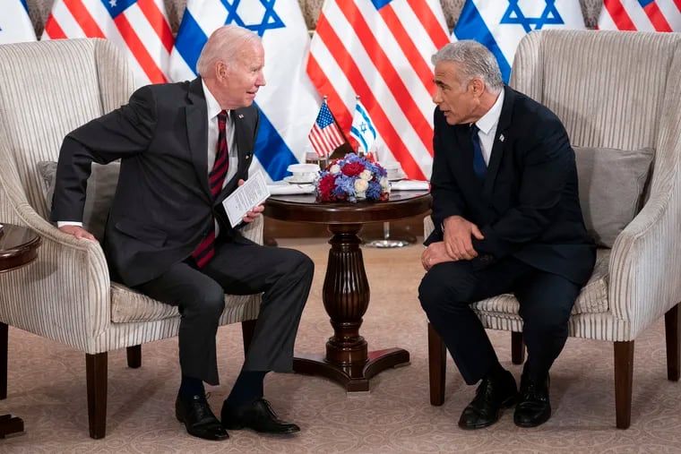 President Joe Biden (left) and Israeli Prime Minister Yair Lapid after their meeting in Jerusalem.