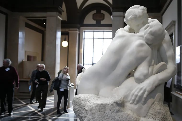 This marble replica of August Rodin's "The Kiss" stands in the Parkway galleries of Philadelphia's Rodin Museum. On Monday, a West Deptford woman was sentenced for her role in the bizarre tale behind the disappearance of a rare bronze cast of the original.