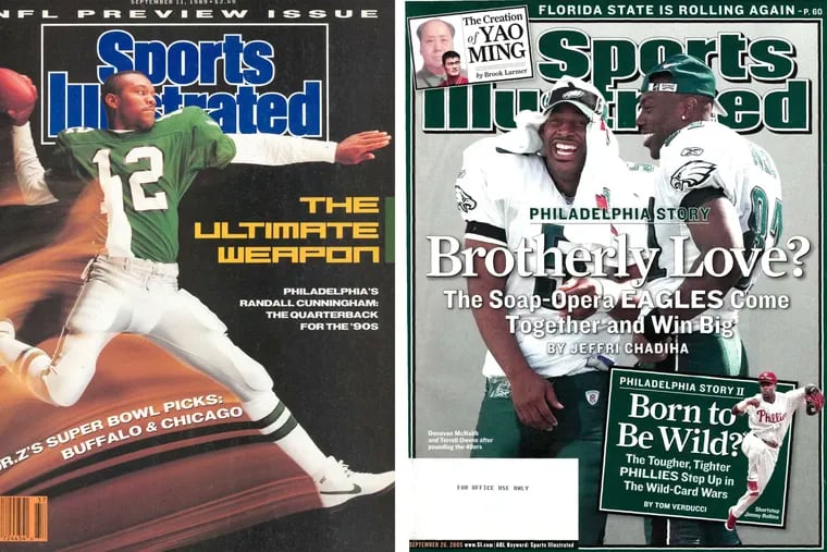 Both Randall Cunningham, left, and Donovan McNabb, middle, have been on multiple Sports Illustrated covers.