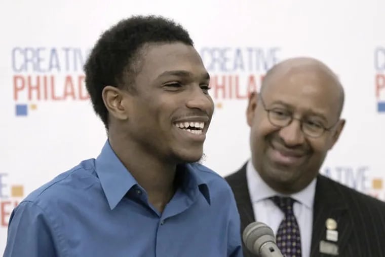 David Jones, named youth poet laureate of Philadelphia by Mayor Nutter, will receive some help from Frank Sherlock, the city’s poet laureate, and a $1,000 stipend. (ELIZABETH ROBERTSON/Staff Photographer)