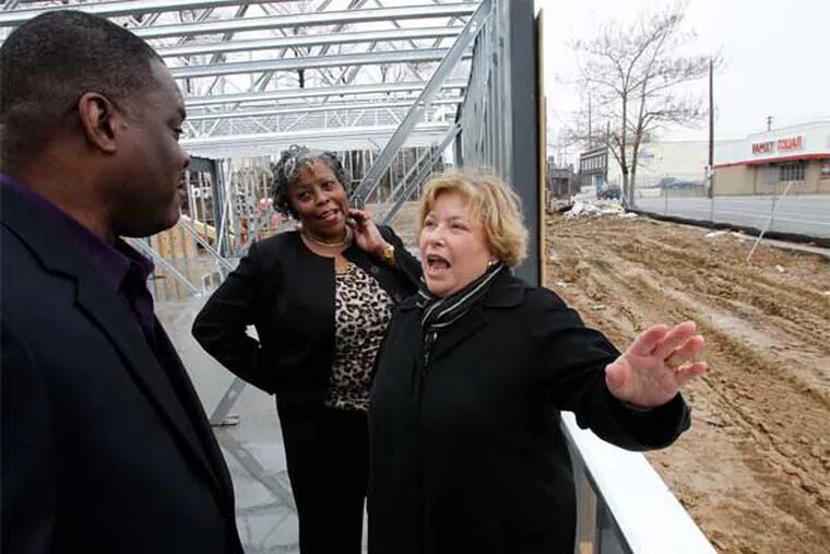 From left are Ron Hinton, director of Allegheny West Foundation, Verna Tyner, of Tioga United and Gail Kass, President and CEO of New Courtland at the under constuction New Courtland Senior Housing along Allegheny Ave at 19th St. in Philadelphia. Photograph taken on Wednesday morning January 30, 2013. (Alejandro A. Alvarez / Staff Photographer)