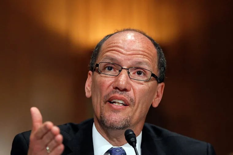 "We anticipate that workers, on an annual basis, will get $1.2 to $1.3 billion in their pockets," U.S. Labor Secretary Thomas Perez said during a press call Tuesday. "Other workers," he said, "will have the gift of time." (AP Photo/Molly Riley)