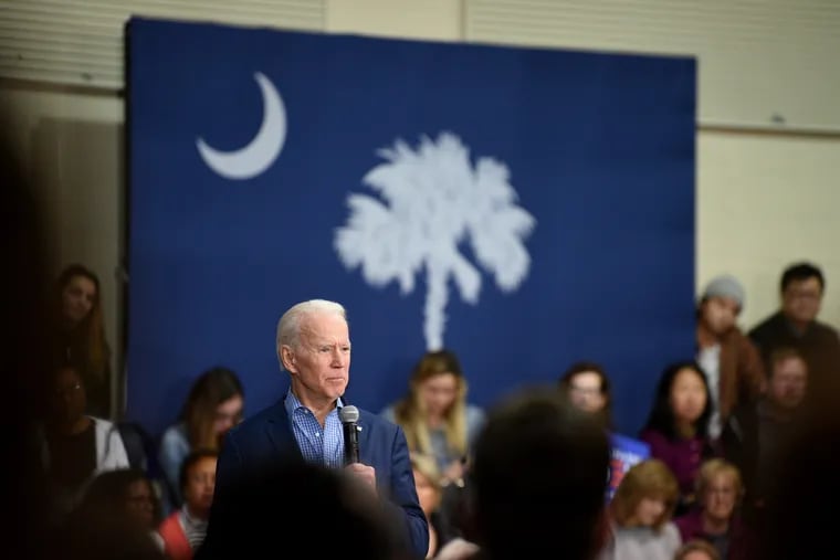 Joe Biden speaks at an event at Coastal Carolina University in Conway, S.C. on Feb. 27, 2020. The former vice president's struggling presidential campaign has a do-or-die moment in the South Carolina primary.