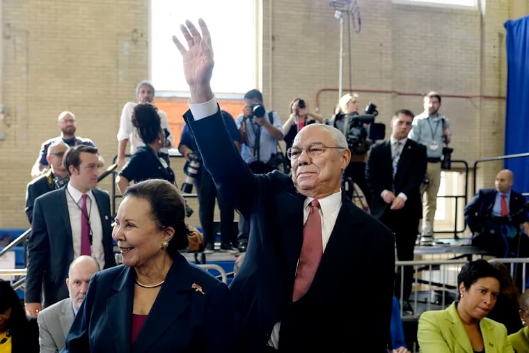 Former Secretary of State Colin Powell attends an event in October 2016 at the Benjamin Banneker Academic High School in Washington, D.C.