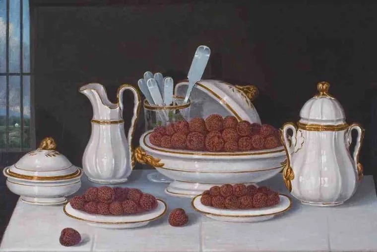 Charles S. Humphreys' &quot;Still Life With French Porcelain and Strawberries,&quot; 1862 oil, in &quot;Important American Paintings&quot; through Dec. 31 at Schwarz.