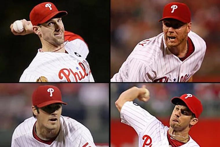 Roy Halladay, Cliff Lee, Roy Oswalt and Cole Hamels make up what could be a Phillies rotation for the ages. (Staff and AP Photos)