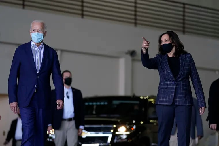 Democratic presidential candidate Joe Biden and vice presidential candidate Sen. Kamala Harris are shown before they left Phoenix Sky Harbor International Airport on Oct. 8.