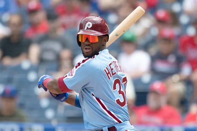 , Odubel Herrera bats against the Atlanta Braves on June 10 at Citizens Bank Park.