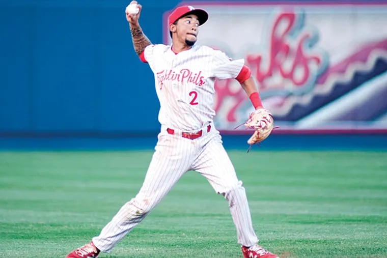 J.P. Crawford in his Reading Fightin Phils debut, May 30, 2015. (Photo courtesy Reading Fightin Phils)