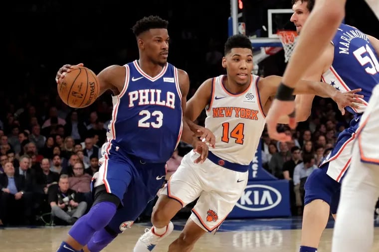 Jimmy Butler drives past the Knicks' Allonzo Trier during Wednesday's win.
