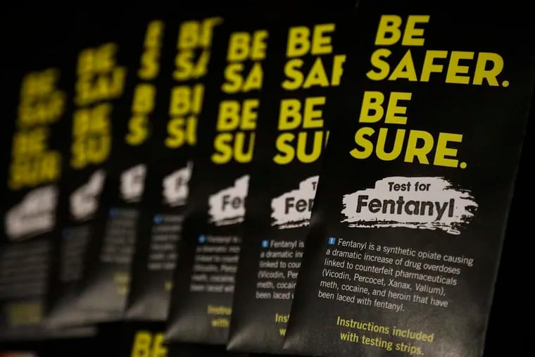 Samples of testing strips for fentanyl that have been made available by the Los Angeles LGBT Center.