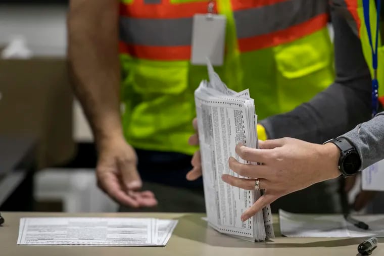 Mail-in ballot counting being held at the Pennsylvania Convention Center in Center City on November 4, 2020.