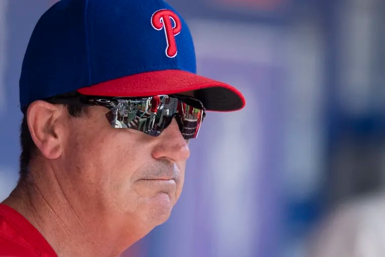 Phillies interim manager Rob Thomson looks on during a victory against the Miami Marlins on Wednesday.