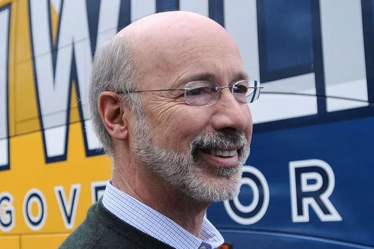 Tom Wolf, democratic candidate running for governor of Pennsylvania made a campaign stop at the Friendship Fire Company in Royersford, Pa., and spoke to his supporters Thursday, Oct. 30, 2014. (AP Photo/The Mercury, John Strickler)