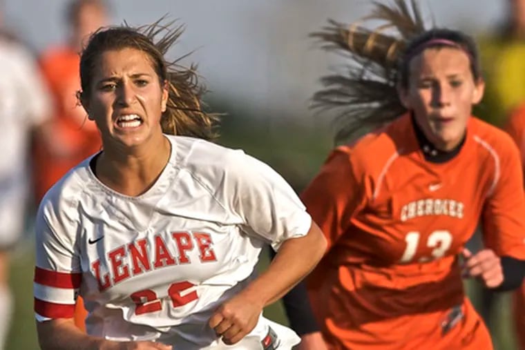 Lenape&#0039;s Natalia Torosian outpaces Cherokee&#0039;s Bridgette Bartkowski to the ball. Torosian sparked the Indians to a 25-0 season. &quot;She is the best player in South Jersey since Carli Lloyd,&quot; West Deptford coach John Cobb said.