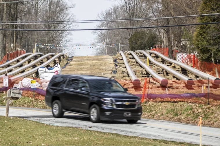 Pipes for Energy Transfer Partner’s Mariner East Pipeline project await installation at the border of West Whiteland and Uwchlan townships near Exton in 2018.