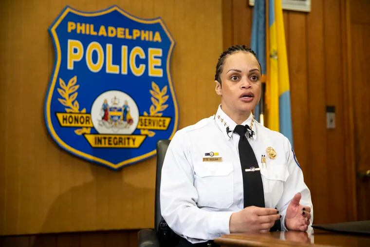 Danielle Outlaw, new Philadelphia Police Commissioner, talks with reporters at the Philadelphia Police Department on Wednesday, February 12, 2020. Outlaw is the first black woman to lead the 6,500-member department.
