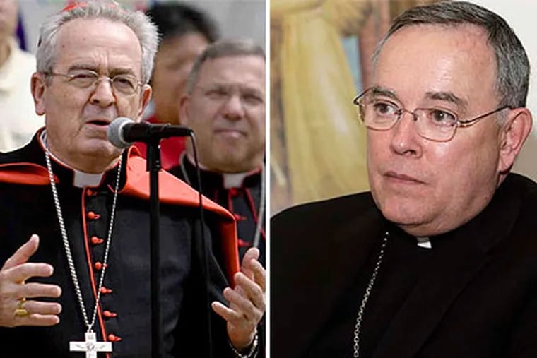 Archbishop Charles J. Chaput of Denver (right) appears poised to succeed Justin Rigali (left) as archbishop of Philadelphia. (AP Photos)