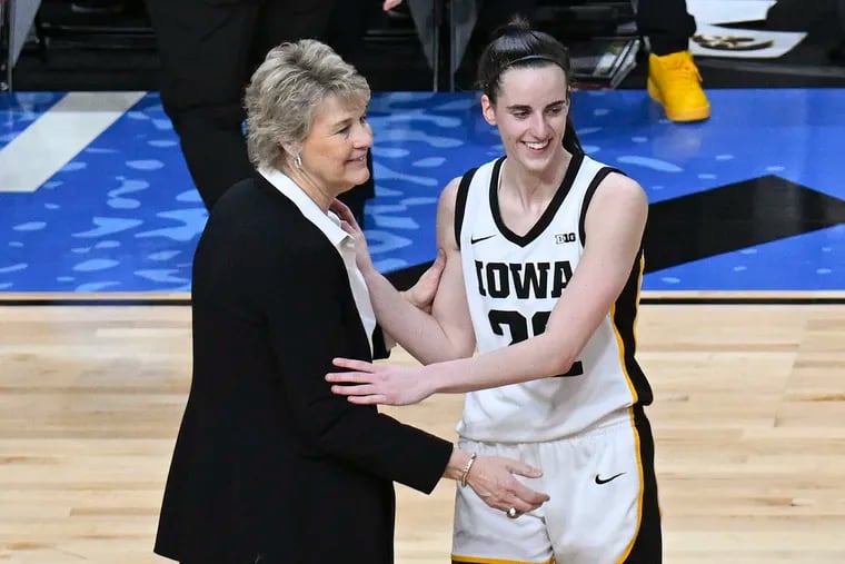 Coach Lisa Bluder (left) and star guard Caitlin Clark (right) led Iowa to back-to-back national championship games.