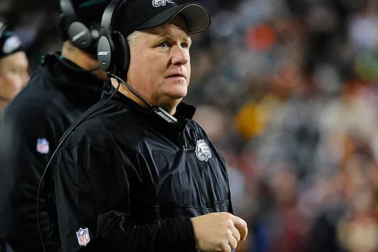 Philadelphia Eagles head coach Chip Kelly looks on against the Washington Redskins during the second half at FedEx Field. The Redskins won 27-24. (Brad Mills/USA Today)