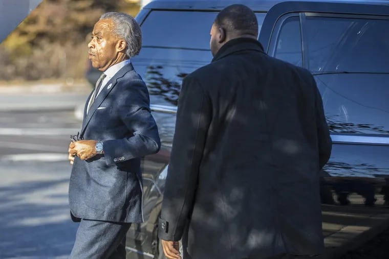 The Reverend Al Sharpton arrives at the State Correctional Facility in Chester, Pa., to meet with rapper Meek Mill in the prison on Monday Nov. 27, 2017.