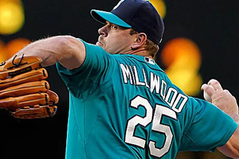 Kevin Millwood and five other Mariners pitchers threw a no-hitter against the Dodgers Friday night. (Elaine Thompson/AP)