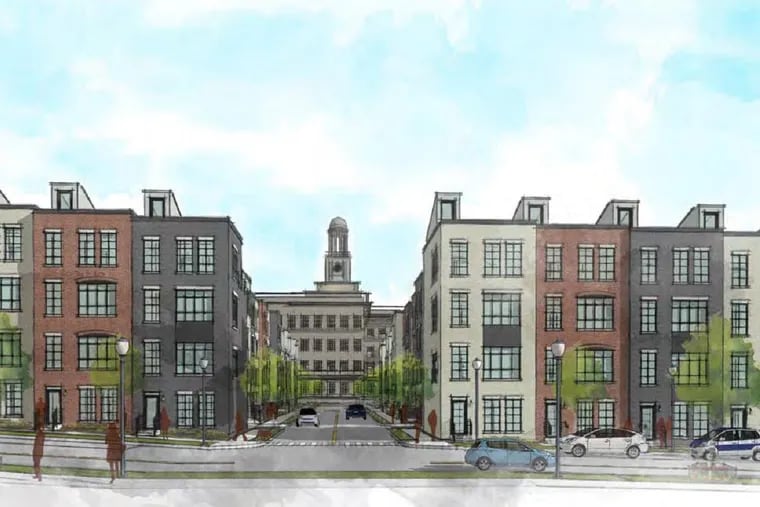 Artist's rendering of proposal made as part of WinnCompanies' unsuccessful bid to redevelop 4601 Market St. insurance company campus, which called for most of the main building to be used as charter school space, with surrounding property possibly used for housing.