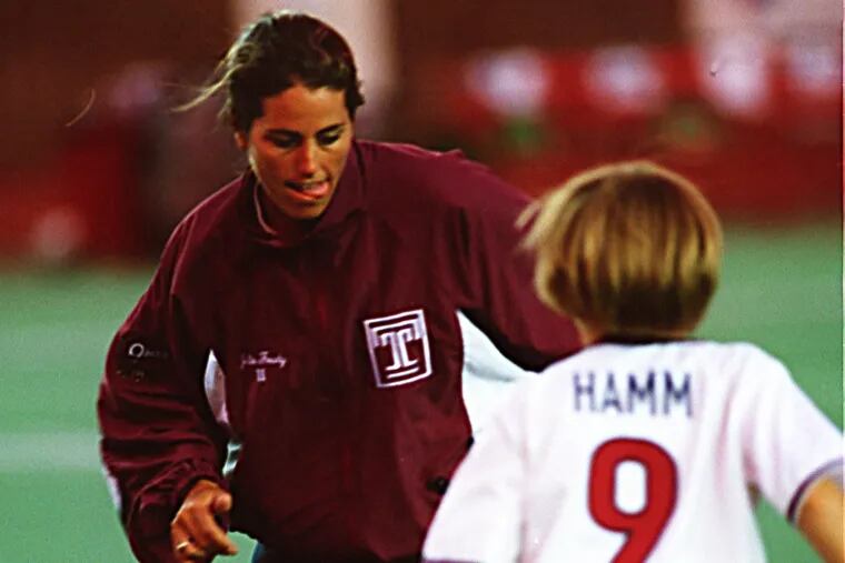 A few months after the U.S. women's soccer team won the World Cup in 1999, Julie Foudy and other stars came to Franklin Field for a soccer clinic held in conjunction with a Temple football game.