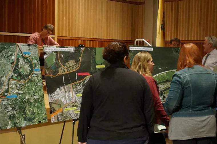 Burlington City residents get a glimpse several weeks ago of the preliminary plans for beautifying the riverfront promenade.  (Photo provided by John Alexander, Burlington City public relations director)