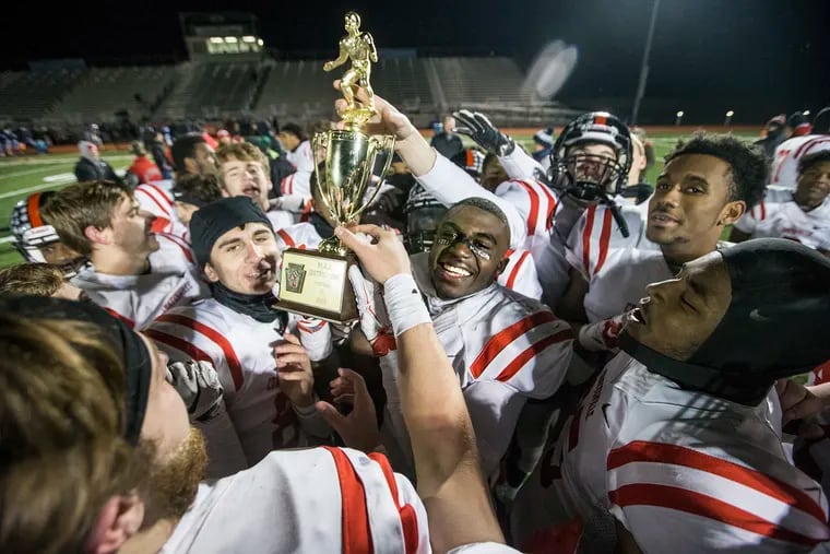 Coatesvilles Aaron Young and teammates celebrate their District 1 championship on Friday.