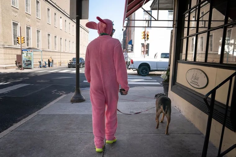 Aaron Talasnik walks around Center City in a bunny costume. 'If I can make somebody smile or make somebody laugh during the day, I am helping,' he says.