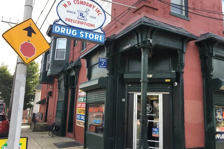 M.D. Pharmacy at Cecil B. Moore and Franklin Street in North Philadelphia survives as an independent pharmacy by also selling lottery tickets, hot dogs, cookies, ice cream, CBD oil, and stamps.