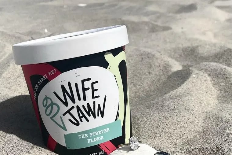 The custom Wife Jawn pint created by Milk Jawn which helped Paul Kimball propose to his girlfriend, Sarah Keller.