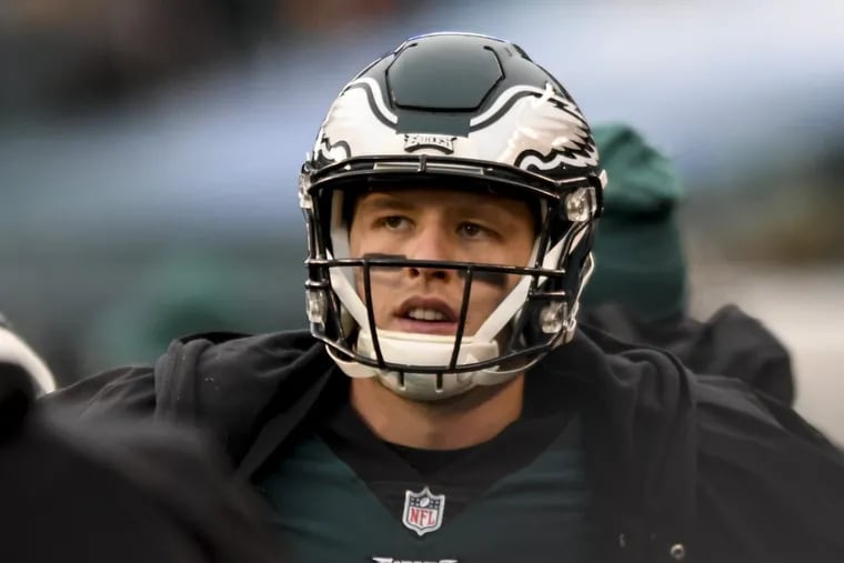 Eagles quarterback Nate Sudfeld along the sidelines during the game against the Cowboys at Lincoln Financial Field December 31, 2017. Eagles lost 6-0.