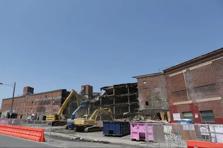 The former Frankford Chocolate &amp; Candy Factory building on Washington Avenue is being demolished by developer Ori Feibush to make way for proposed townhouses and apartments.