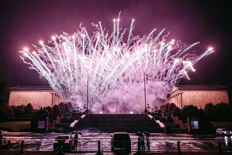 The Philadelphia Art Museum lights up as fireworks go off during the 2016 Independence Day celebration.