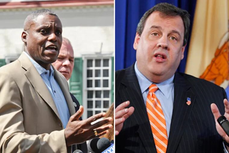 Olympic medalist Carl Lewis (left) said Gov. Christie tried to talk him out of running for the New Jersey Senate hours before he announced his candidacy. (Staff, AP File Photos)