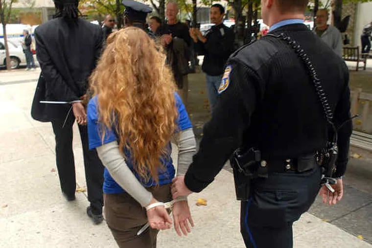 Danielle &quot;Dani&quot; Noble is among a dozen Swarthmore College students handcuffed and removedby police during a protest at Independence Blue Cross in headquarters in Center City.