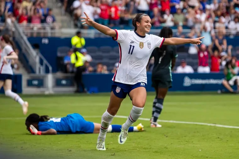 Sophia Smith (center) is poised to be one of the breakout stars of the World Cup for the U.S. women's soccer team.