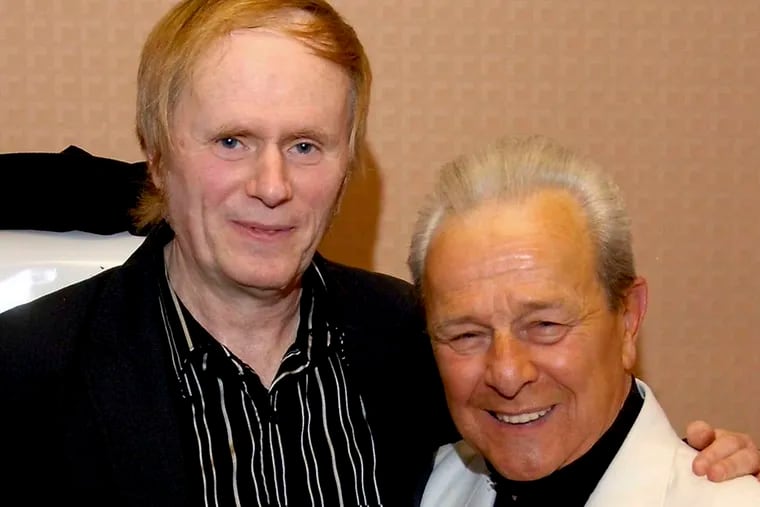 George Manney (left) and friend Charlie Gracie, the rock-and-roll pioneer. The tribute concert will benefit the Fox Chase Cancer Center.