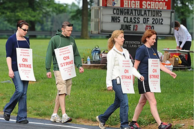 File photo: Neshaminy School District teachers walked the picket line in front of Neshaminy High School. (CLEM MURRAY / Staff Photographer)